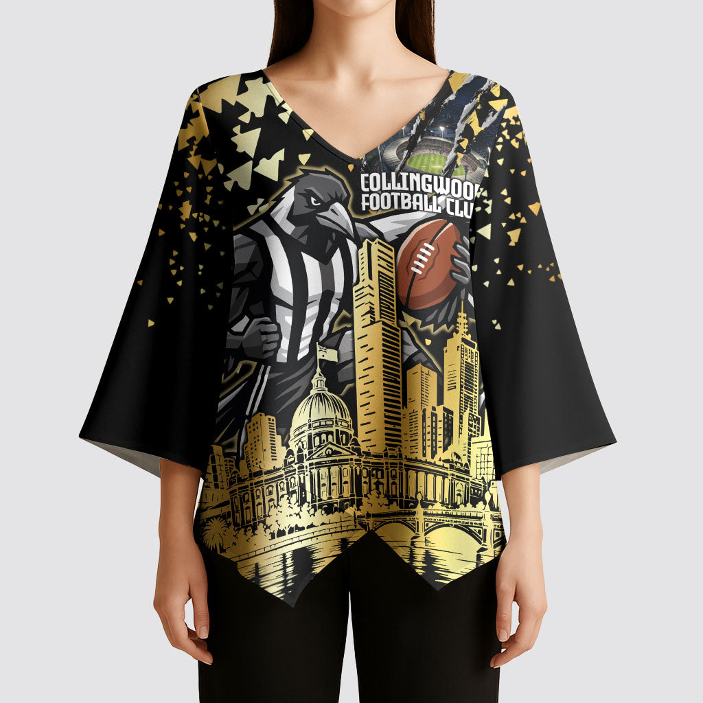 Personalised Collingwood Magpies City Of Football Team Kimono Sleeve Blouse Melbourne City Skyline Illustration Sport Fan