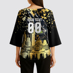 Personalised Collingwood Magpies City Of Football Team Kimono Sleeve Blouse Melbourne City Skyline Illustration Sport Fan