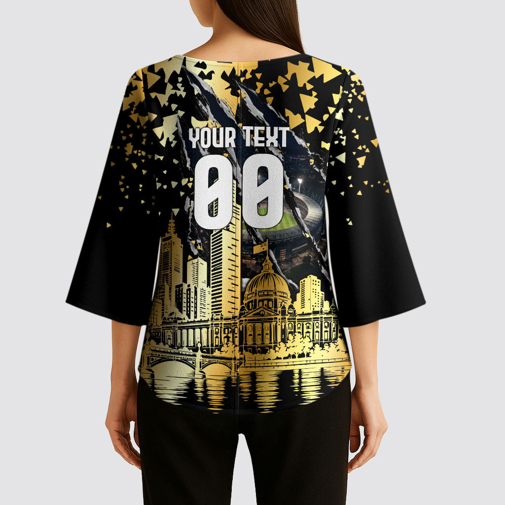 Personalised Collingwood Magpies City Of Football Team Kimono Sleeve Blouse Melbourne City Skyline Illustration Sport Fan