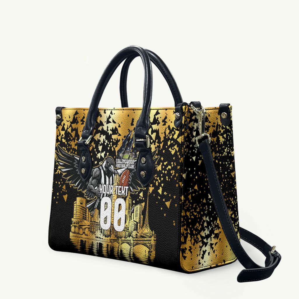 Personalised Collingwood Magpies City Of Football Team Leather Bag Melbourne City Skyline Illustration Sport Fan