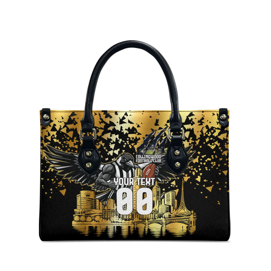 Personalised Collingwood Magpies City Of Football Team Leather Bag Melbourne City Skyline Illustration Sport Fan