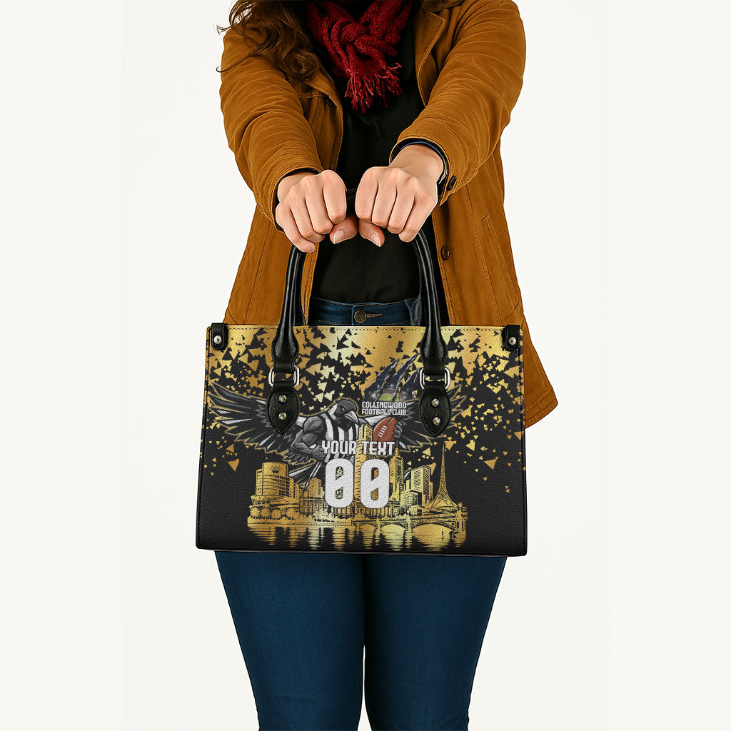 Personalised Collingwood Magpies City Of Football Team Leather Bag Melbourne City Skyline Illustration Sport Fan