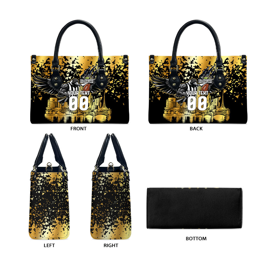 Personalised Collingwood Magpies City Of Football Team Leather Bag Melbourne City Skyline Illustration Sport Fan
