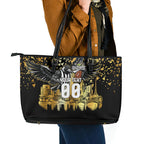 Personalised Collingwood Magpies City Of Football Team Leather Tote Bag Melbourne City Skyline Illustration Sport Fan