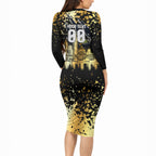 Personalised Collingwood Magpies City Of Football Team Long Sleeve Bodycon Dress Melbourne City Skyline Illustration Sport Fan