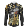 Personalised Collingwood Magpies City Of Football Team Long Sleeve Button Shirt Melbourne City Skyline Illustration Sport Fan