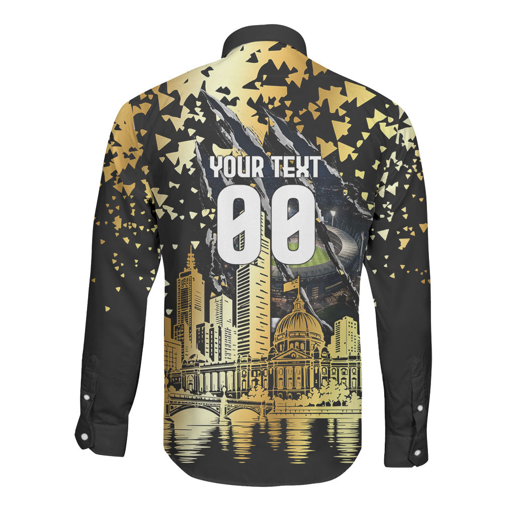 Personalised Collingwood Magpies City Of Football Team Long Sleeve Button Shirt Melbourne City Skyline Illustration Sport Fan