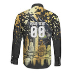 Personalised Collingwood Magpies City Of Football Team Long Sleeve Button Shirt Melbourne City Skyline Illustration Sport Fan