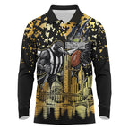 Personalised Collingwood Magpies City Of Football Team Long Sleeve Polo Shirt Melbourne City Skyline Illustration Sport Fan