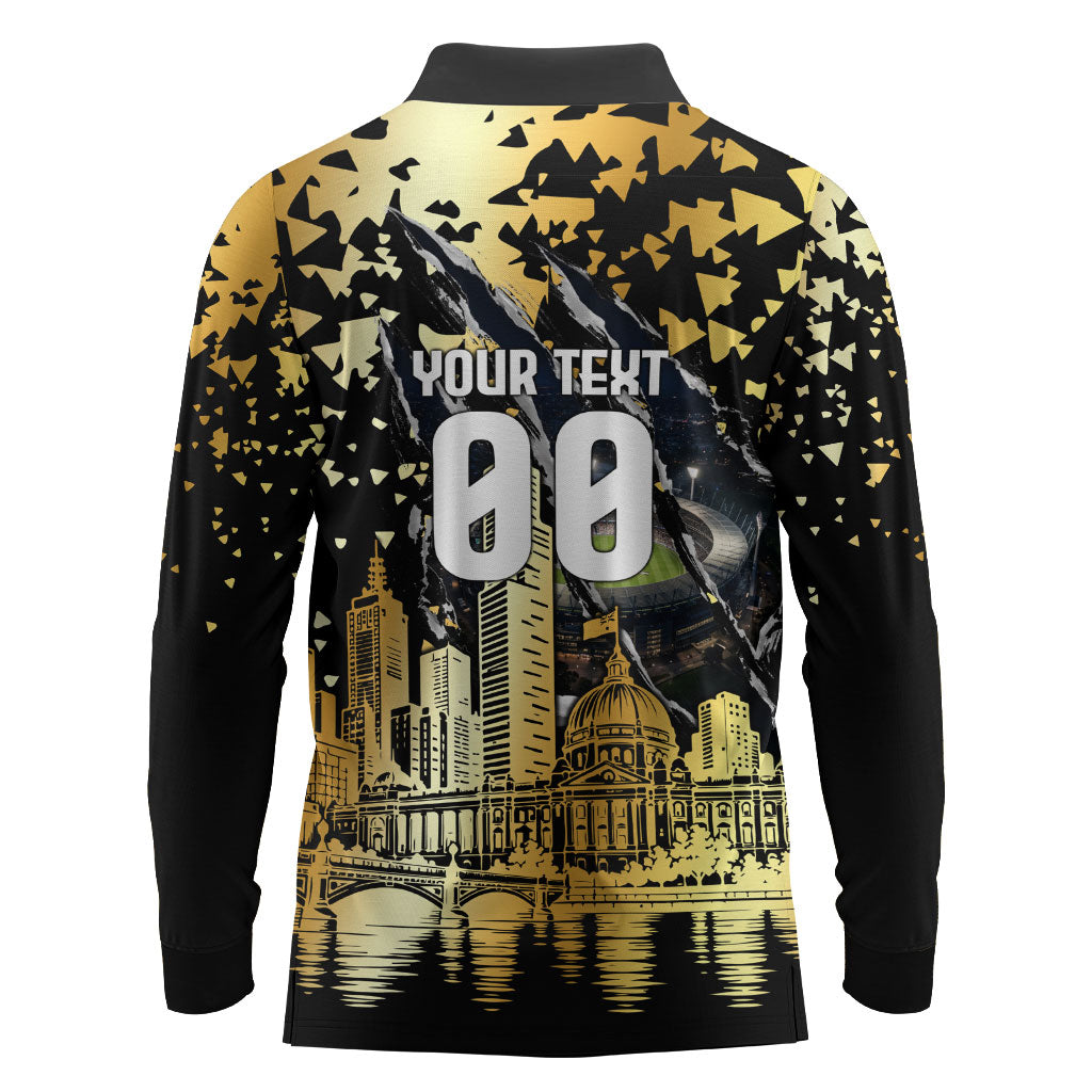 Personalised Collingwood Magpies City Of Football Team Long Sleeve Polo Shirt Melbourne City Skyline Illustration Sport Fan