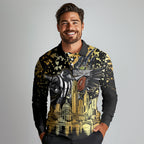 Personalised Collingwood Magpies City Of Football Team Long Sleeve Polo Shirt Melbourne City Skyline Illustration Sport Fan