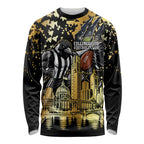 Personalised Collingwood Magpies City Of Football Team Long Sleeve Shirt Melbourne City Skyline Illustration Sport Fan