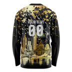 Personalised Collingwood Magpies City Of Football Team Long Sleeve Shirt Melbourne City Skyline Illustration Sport Fan