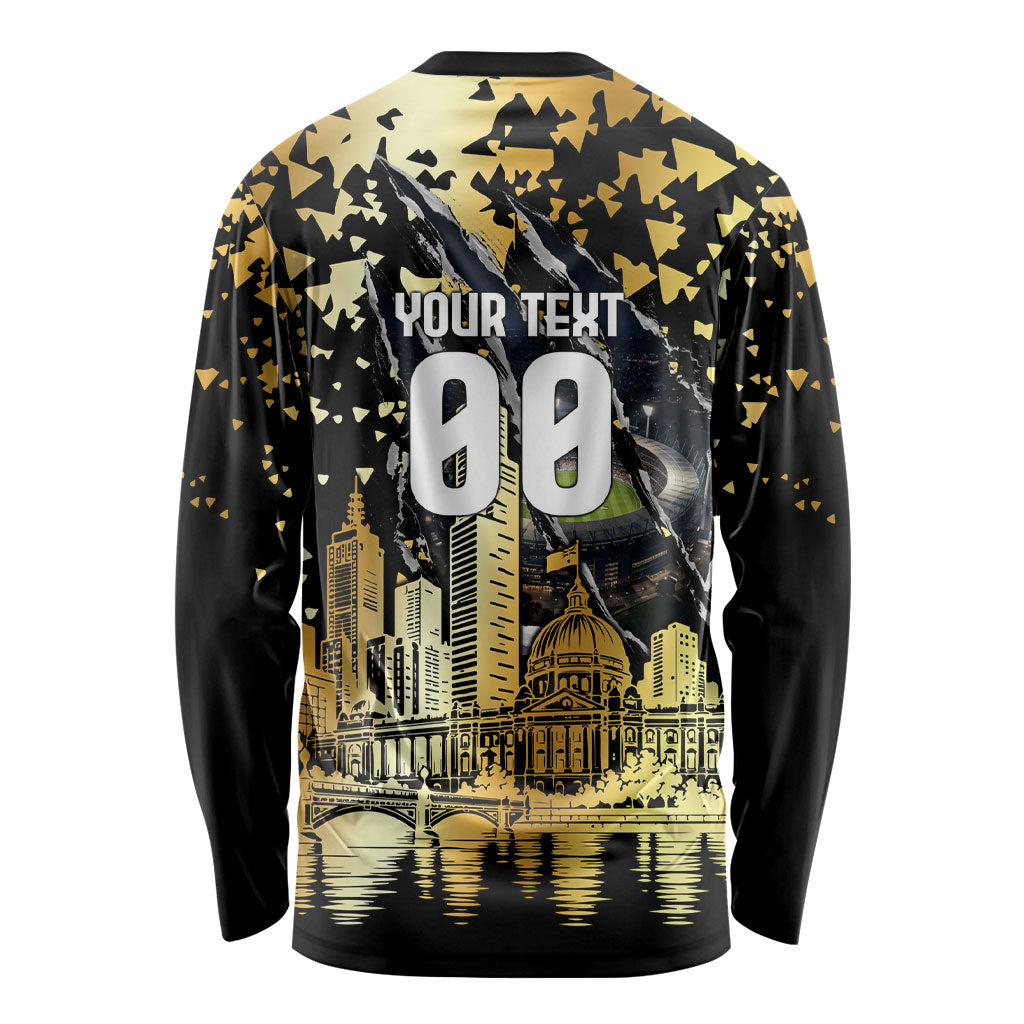 Personalised Collingwood Magpies City Of Football Team Long Sleeve Shirt Melbourne City Skyline Illustration Sport Fan