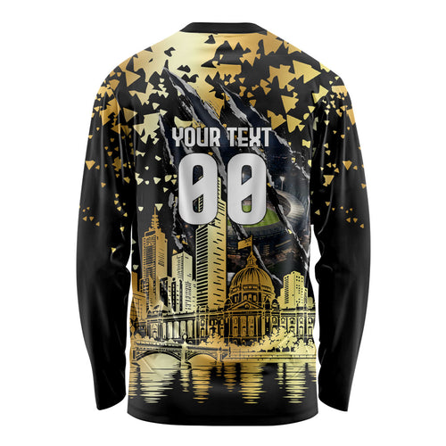 Personalised Collingwood Magpies City Of Football Team Long Sleeve Shirt Melbourne City Skyline Illustration Sport Fan