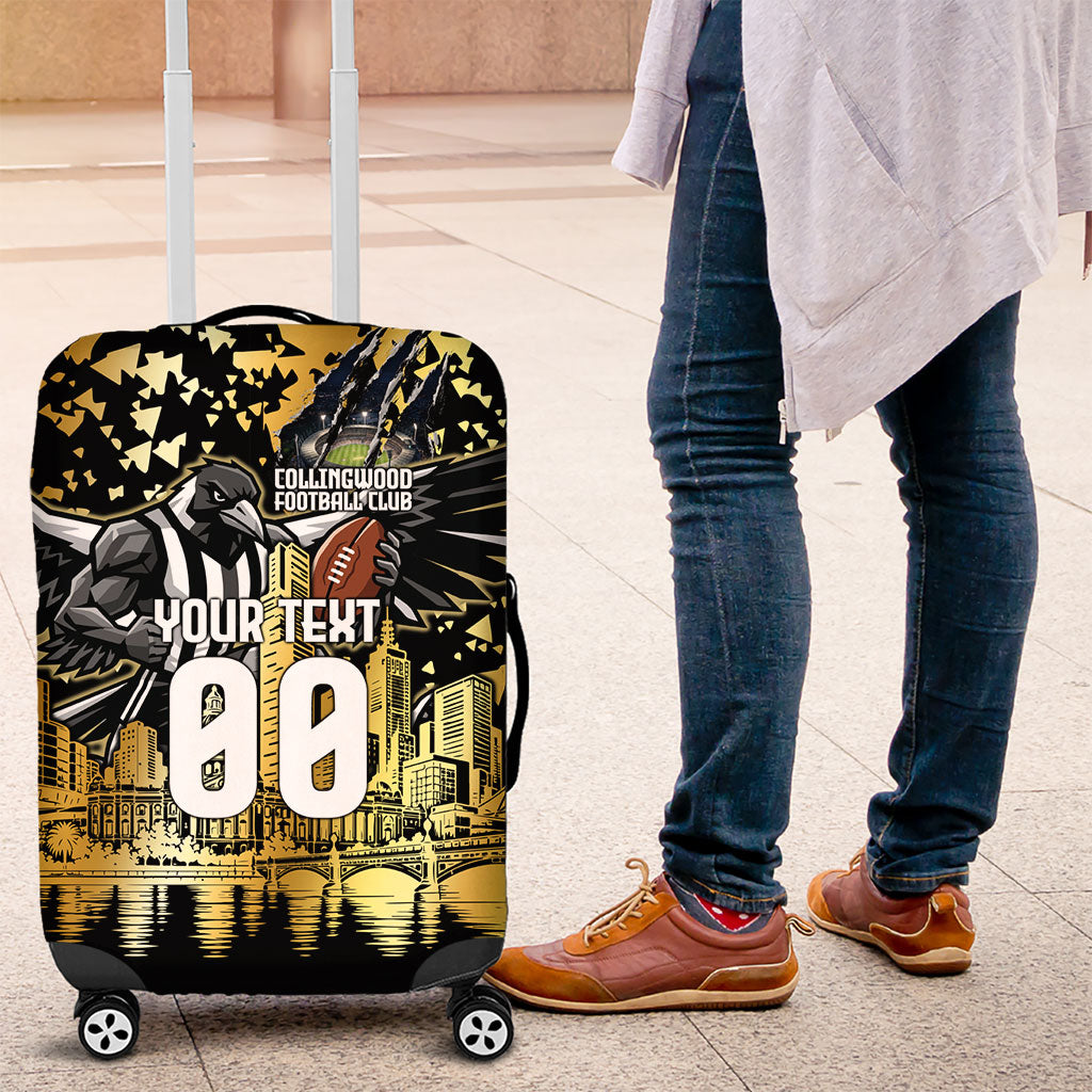 Personalised Collingwood Magpies City Of Football Team Luggage Cover Melbourne City Skyline Illustration Sport Fan