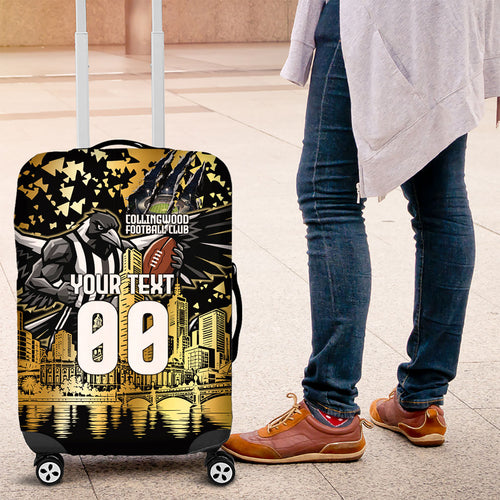 Personalised Collingwood Magpies City Of Football Team Luggage Cover Melbourne City Skyline Illustration Sport Fan