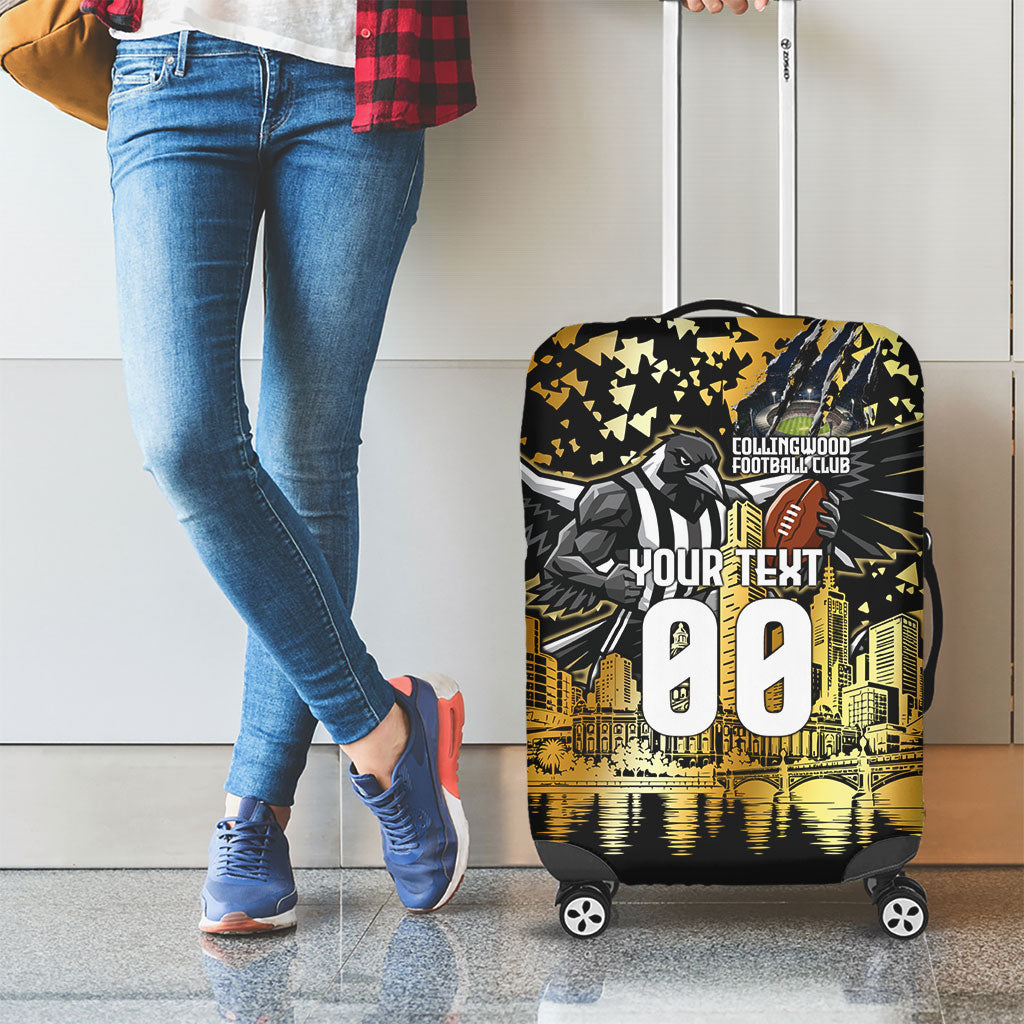 Personalised Collingwood Magpies City Of Football Team Luggage Cover Melbourne City Skyline Illustration Sport Fan
