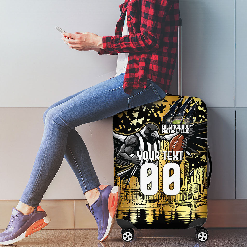 Personalised Collingwood Magpies City Of Football Team Luggage Cover Melbourne City Skyline Illustration Sport Fan
