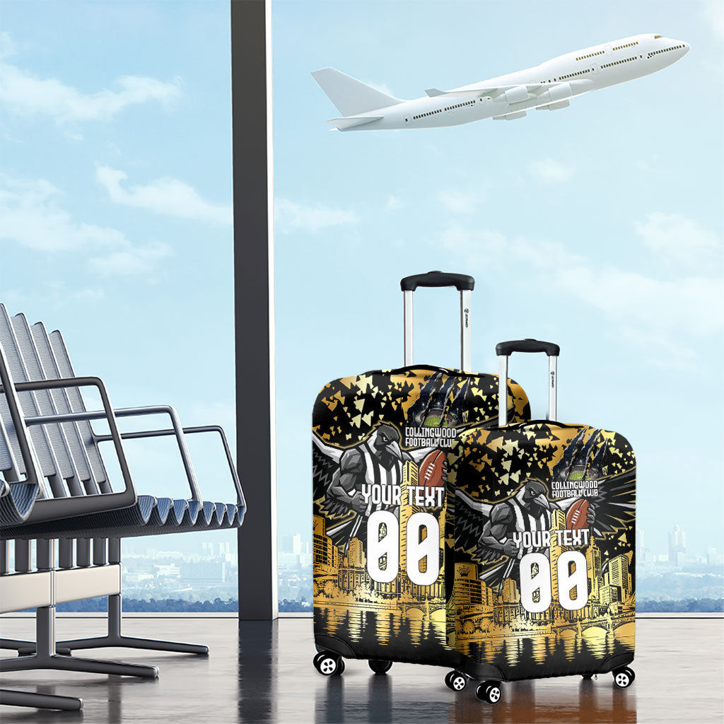 Personalised Collingwood Magpies City Of Football Team Luggage Cover Melbourne City Skyline Illustration Sport Fan