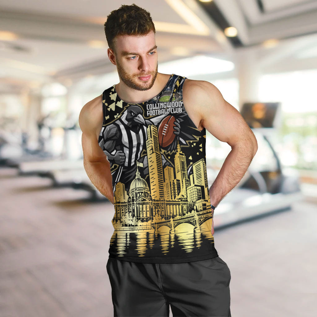 Personalised Collingwood Magpies City Of Football Team Men Tank Top Melbourne City Skyline Illustration Sport Fan
