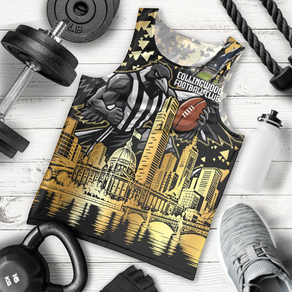 Personalised Collingwood Magpies City Of Football Team Men Tank Top Melbourne City Skyline Illustration Sport Fan
