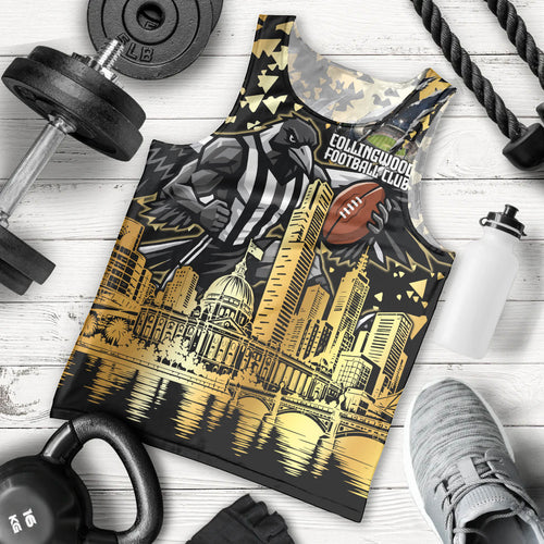 Personalised Collingwood Magpies City Of Football Team Men Tank Top Melbourne City Skyline Illustration Sport Fan