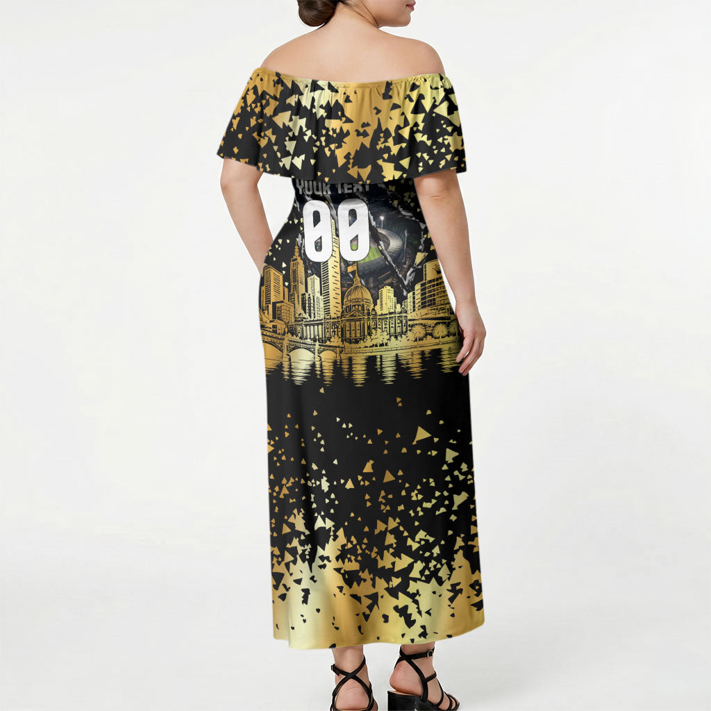 Personalised Collingwood Magpies City Of Football Team Off Shoulder Maxi Dress Melbourne City Skyline Illustration Sport Fan