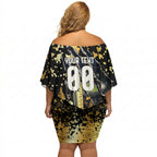 Personalised Collingwood Magpies City Of Football Team Off Shoulder Short Dress Melbourne City Skyline Illustration Sport Fan