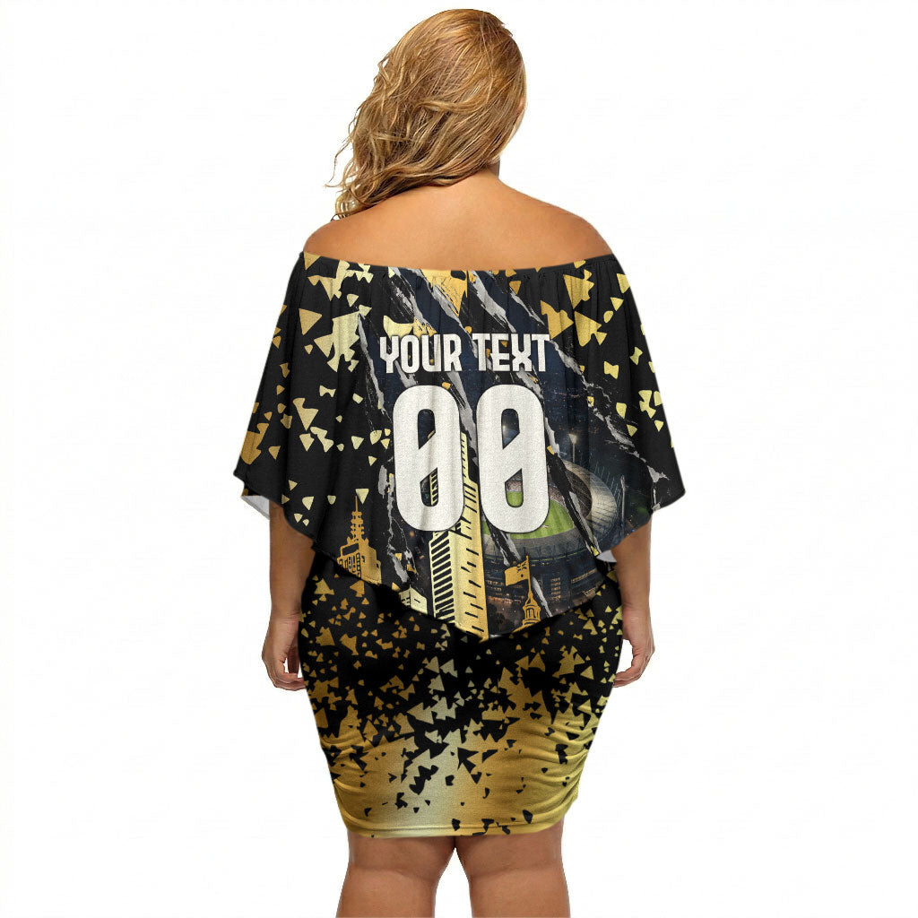 Personalised Collingwood Magpies City Of Football Team Off Shoulder Short Dress Melbourne City Skyline Illustration Sport Fan
