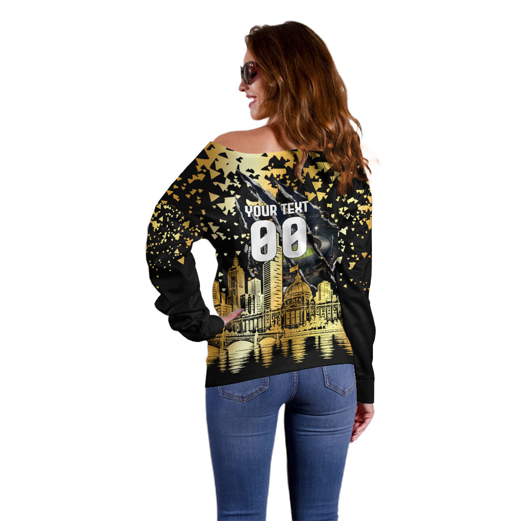 Personalised Collingwood Magpies City Of Football Team Off Shoulder Sweater Melbourne City Skyline Illustration Sport Fan