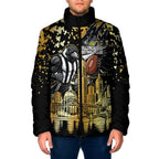 Personalised Collingwood Magpies City Of Football Team Padded Jacket Melbourne City Skyline Illustration Sport Fan