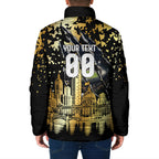 Personalised Collingwood Magpies City Of Football Team Padded Jacket Melbourne City Skyline Illustration Sport Fan