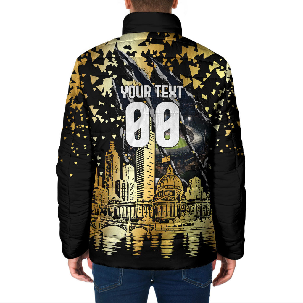Personalised Collingwood Magpies City Of Football Team Padded Jacket Melbourne City Skyline Illustration Sport Fan