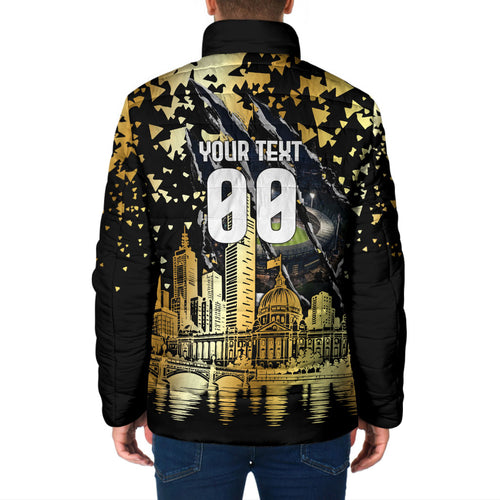Personalised Collingwood Magpies City Of Football Team Padded Jacket Melbourne City Skyline Illustration Sport Fan