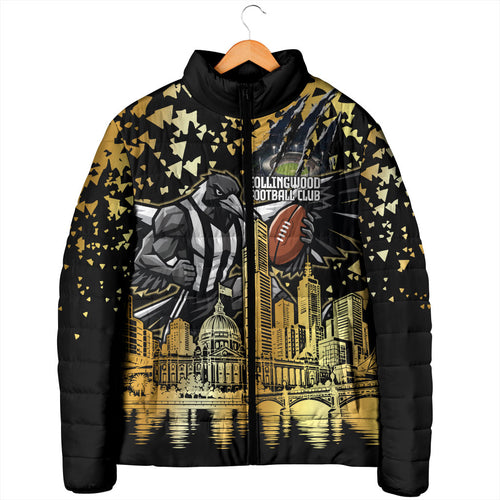 Personalised Collingwood Magpies City Of Football Team Padded Jacket Melbourne City Skyline Illustration Sport Fan