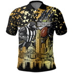 Personalised Collingwood Magpies City Of Football Team Polo Shirt Melbourne City Skyline Illustration Sport Fan