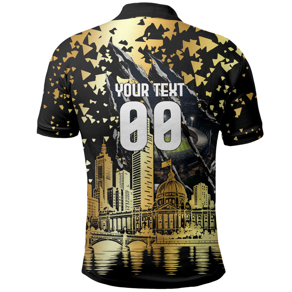 Personalised Collingwood Magpies City Of Football Team Polo Shirt Melbourne City Skyline Illustration Sport Fan