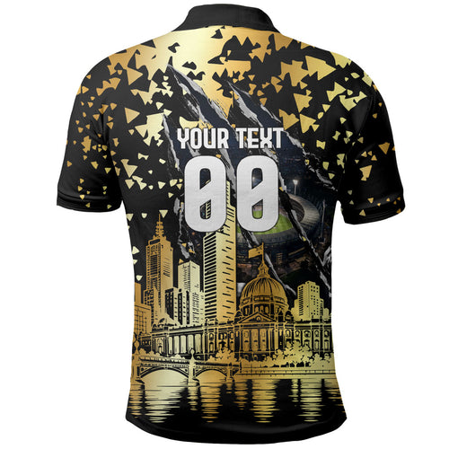 Personalised Collingwood Magpies City Of Football Team Polo Shirt Melbourne City Skyline Illustration Sport Fan