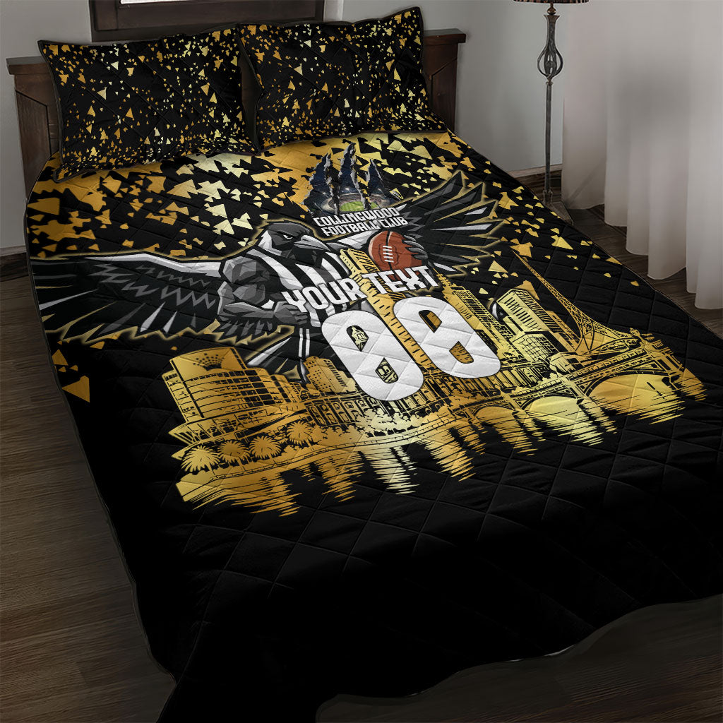 Personalised Collingwood Magpies City Of Football Team Quilt Bed Set Melbourne City Skyline Illustration Sport Fan