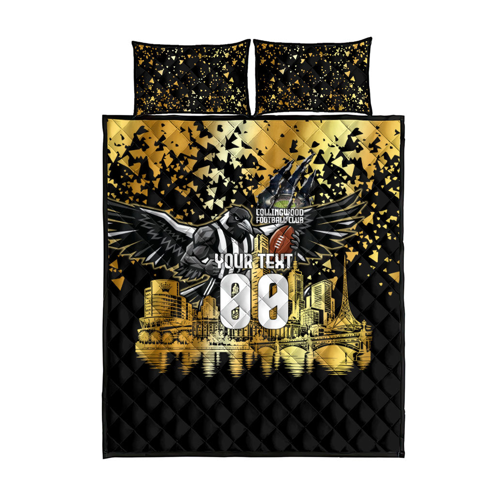 Personalised Collingwood Magpies City Of Football Team Quilt Bed Set Melbourne City Skyline Illustration Sport Fan