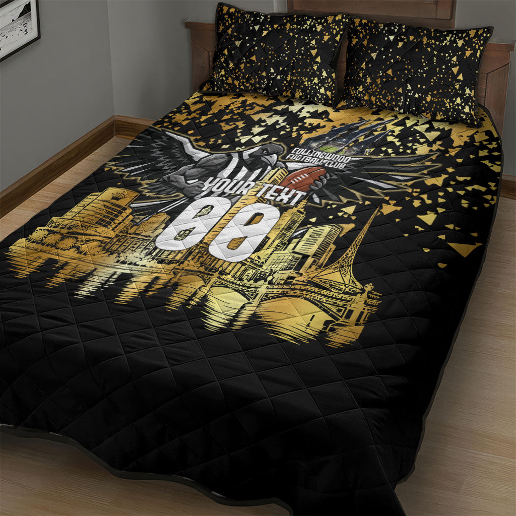 Personalised Collingwood Magpies City Of Football Team Quilt Bed Set Melbourne City Skyline Illustration Sport Fan