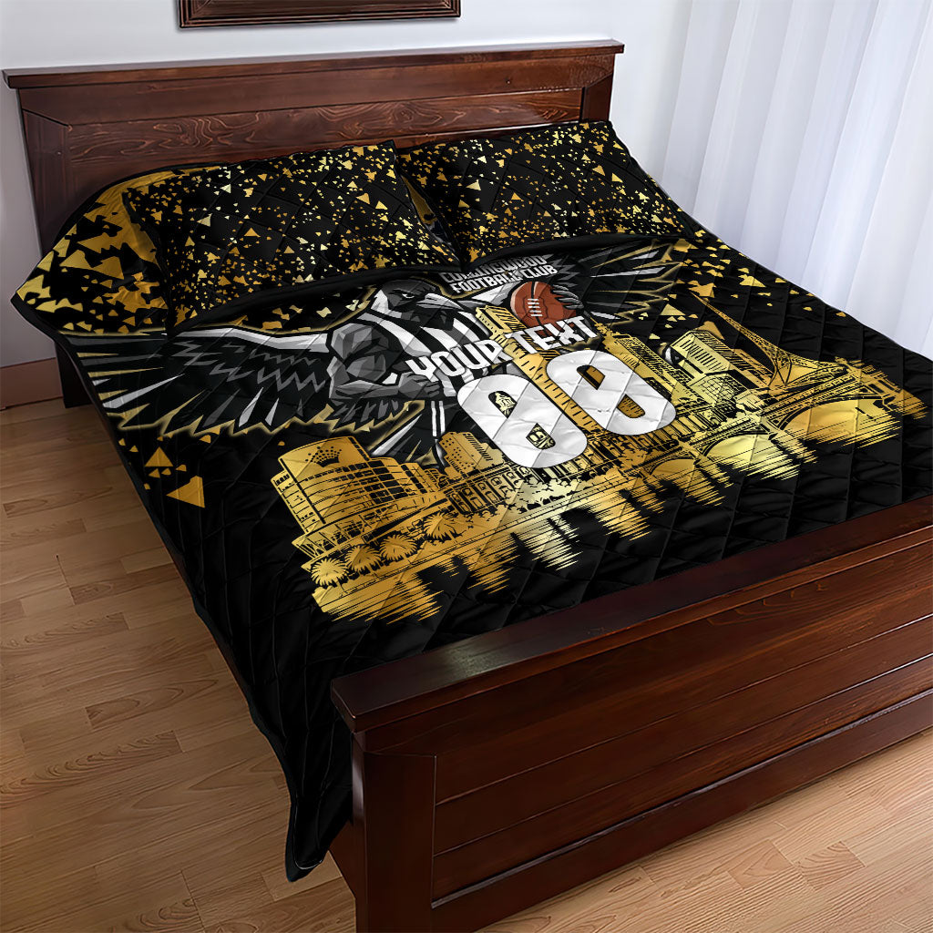 Personalised Collingwood Magpies City Of Football Team Quilt Bed Set Melbourne City Skyline Illustration Sport Fan