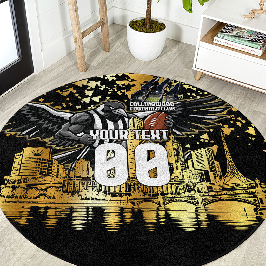 Personalised Collingwood Magpies City Of Football Team Round Carpet Melbourne City Skyline Illustration Sport Fan