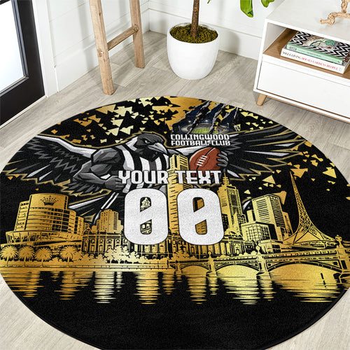 Personalised Collingwood Magpies City Of Football Team Round Carpet Melbourne City Skyline Illustration Sport Fan