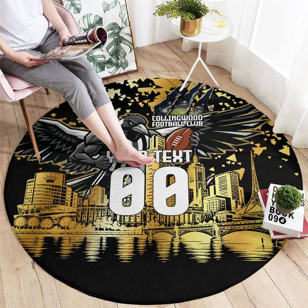 Personalised Collingwood Magpies City Of Football Team Round Carpet Melbourne City Skyline Illustration Sport Fan