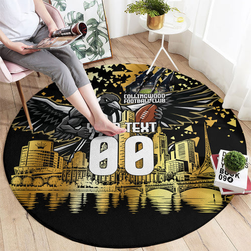 Personalised Collingwood Magpies City Of Football Team Round Carpet Melbourne City Skyline Illustration Sport Fan