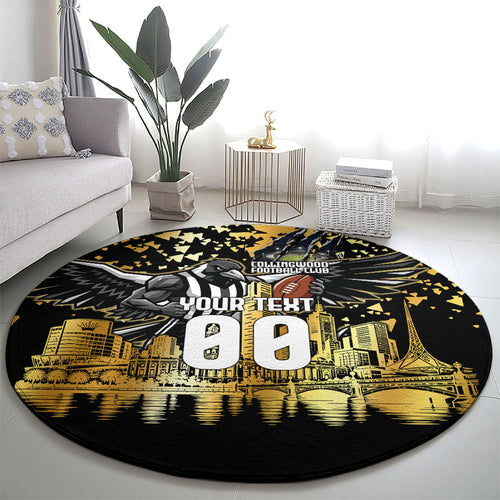 Personalised Collingwood Magpies City Of Football Team Round Carpet Melbourne City Skyline Illustration Sport Fan