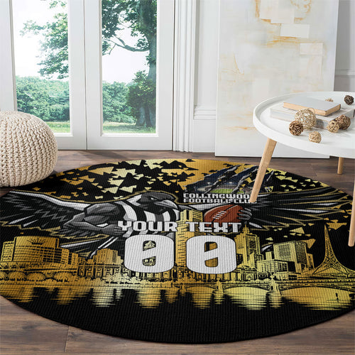 Personalised Collingwood Magpies City Of Football Team Round Carpet Melbourne City Skyline Illustration Sport Fan