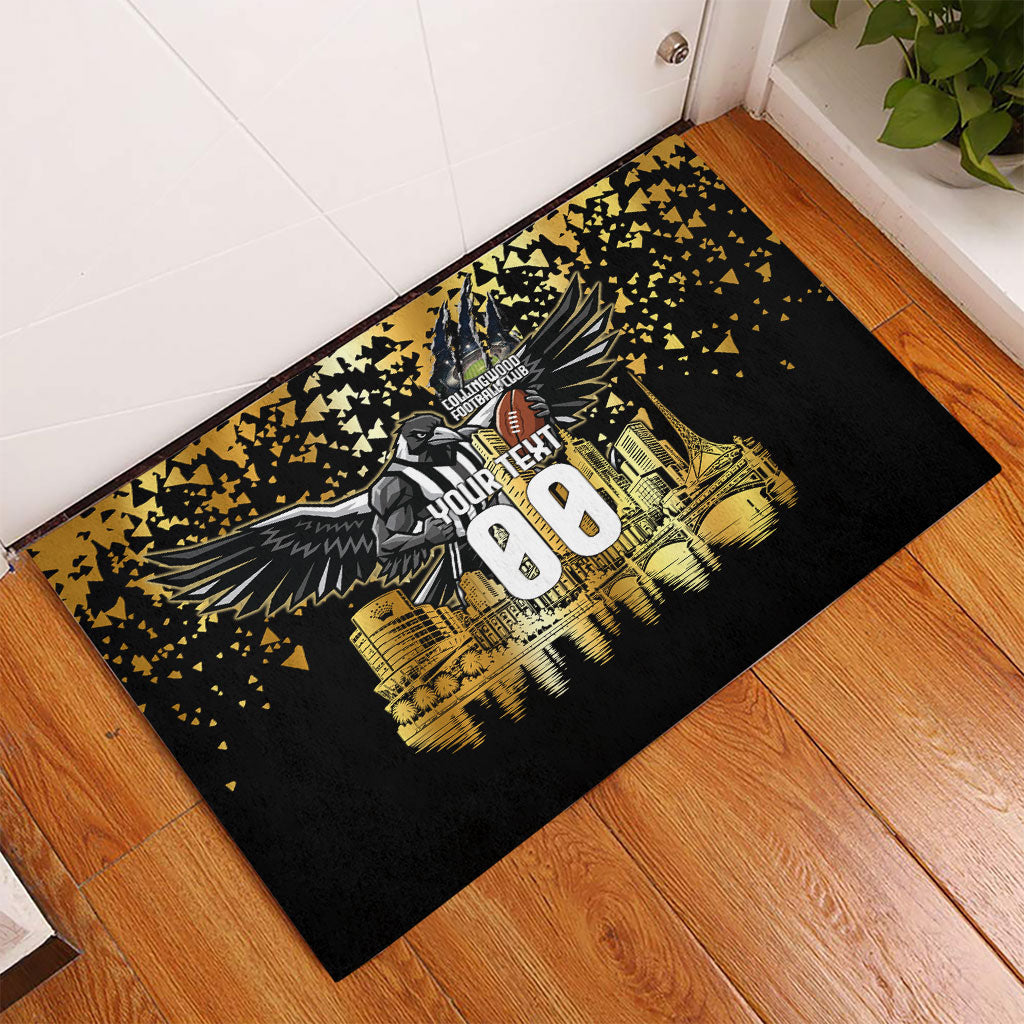 Personalised Collingwood Magpies City Of Football Team Rubber Doormat Melbourne City Skyline Illustration Sport Fan